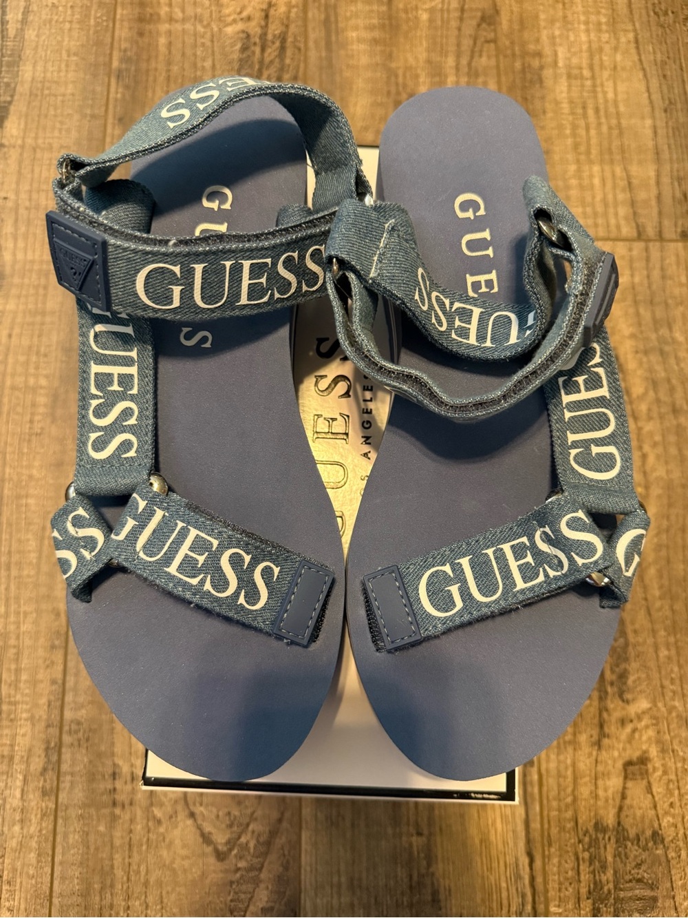 GUESS Navy/Denim Logo Strap Sport Sandals